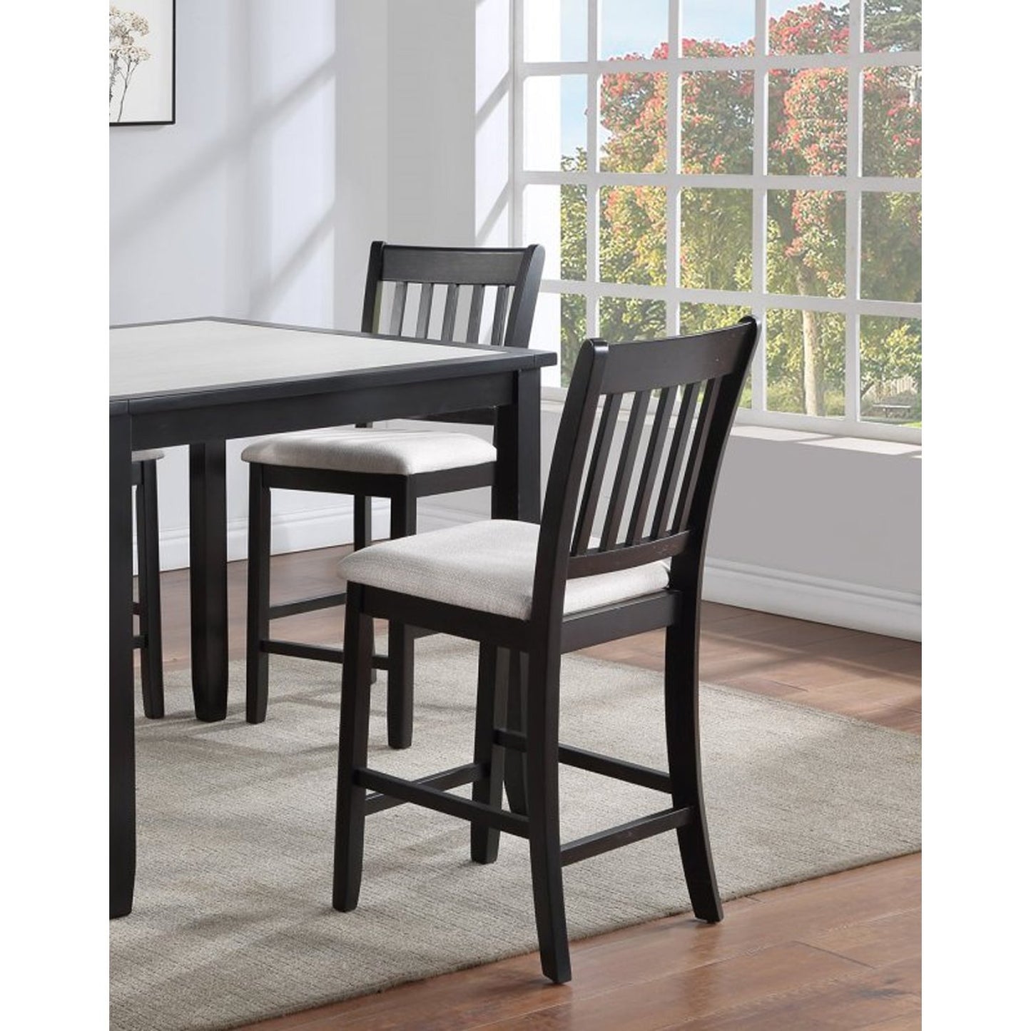 Casual Seating Black Finish Chairs Set of 2 Rubberwood Transitional Slatted Back Design Dining Room Furniture Counter Chairs