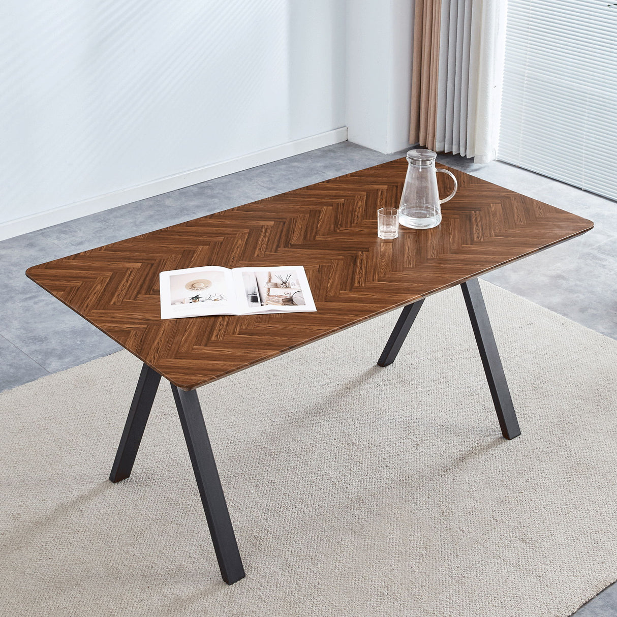 Herringbone Pattern Dining Table A Perfect Match For Modern Minimalist And Industrial Home Styles - Walnut