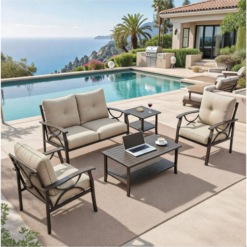 Patio Furniture Set With Coffee Table And Cushions For Backyard