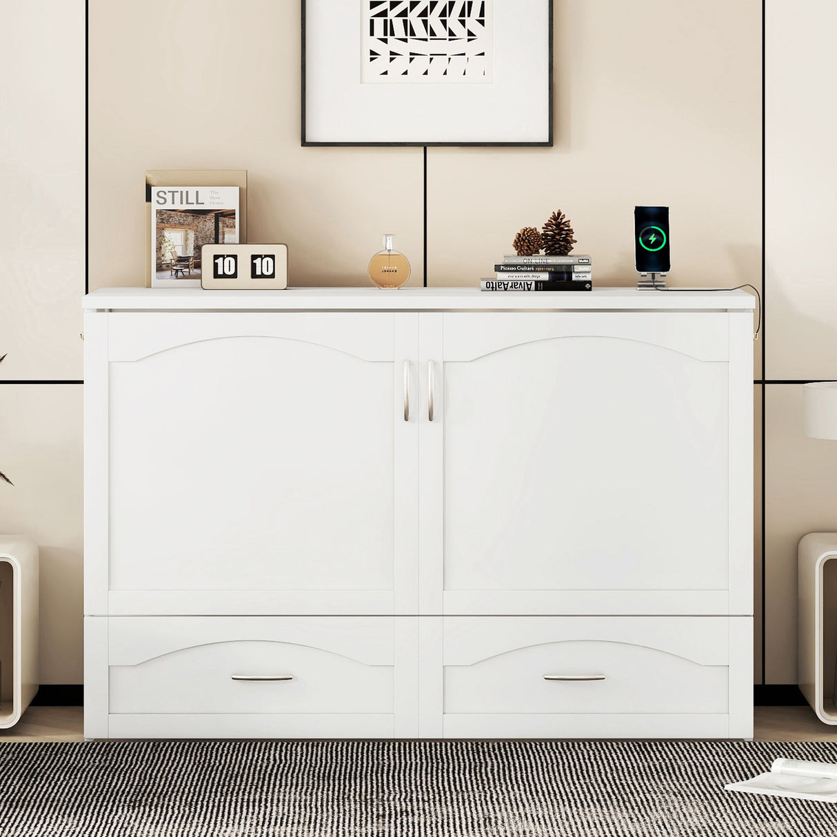 Murphy Bed With Drawer And A Set Of Sockets & USB Ports, Pulley Structure Design