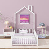 Metal House Platform Bed With Guardrail And Chimney