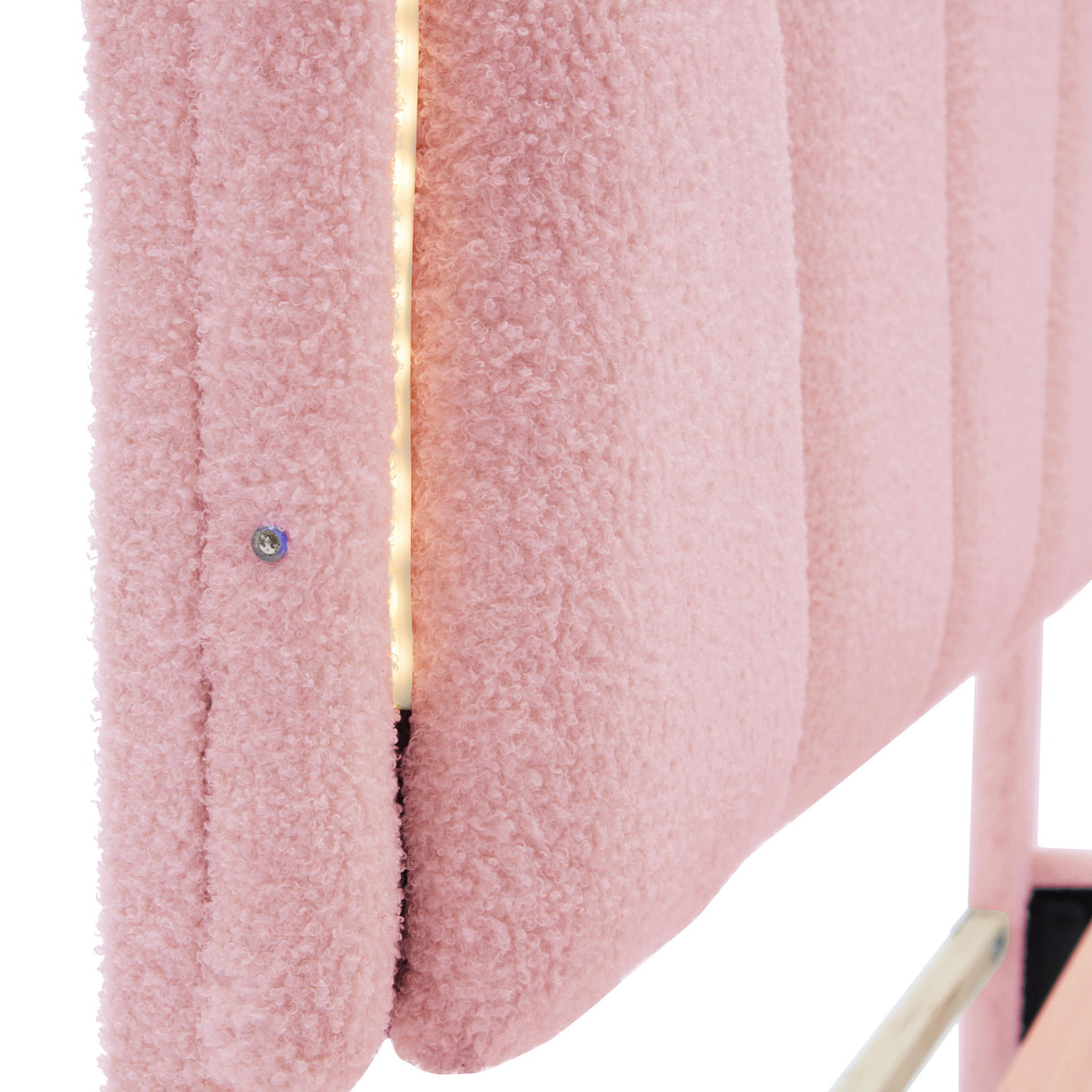 Upholstered Elegant Flowers Headboard With LED Light Strip, Platform Bed With Slats Support