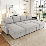 U Shaped Sectional Sofa Bed With Storage Chaise Lounges, USB Ports, And Cup Holders