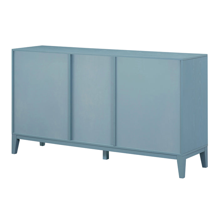 TREXM 6-drawer and 2-Cabinet Retro Sideboard with Extra Large Storage Space, with Gold Handles and Solid Wood Legs, for Kitchen and Living Room (Antique Blue)