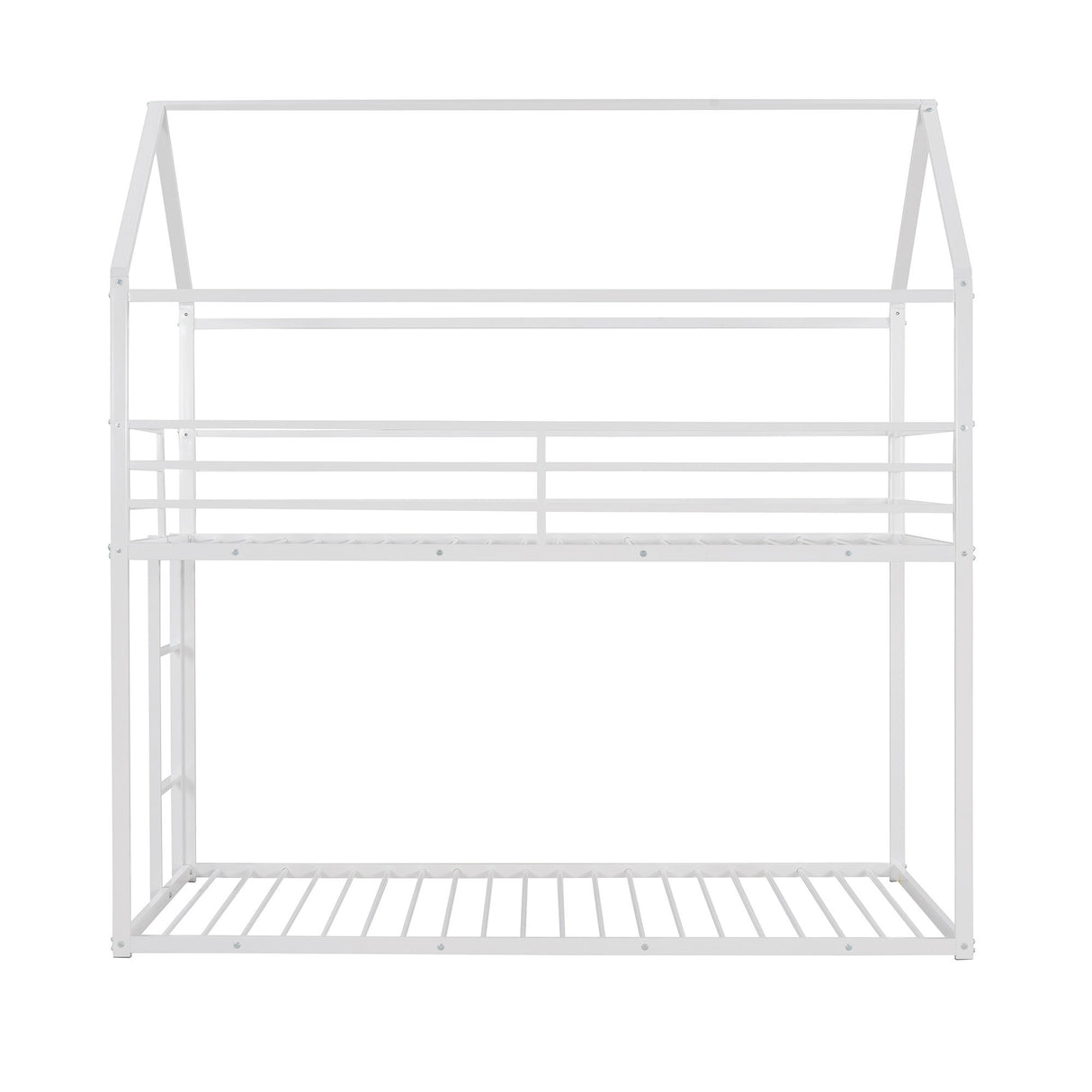 House Bunk Bed Metal Bed Frame Built-In Ladder, No Box Spring Needed