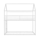 House Bunk Bed Metal Bed Frame Built-In Ladder, No Box Spring Needed