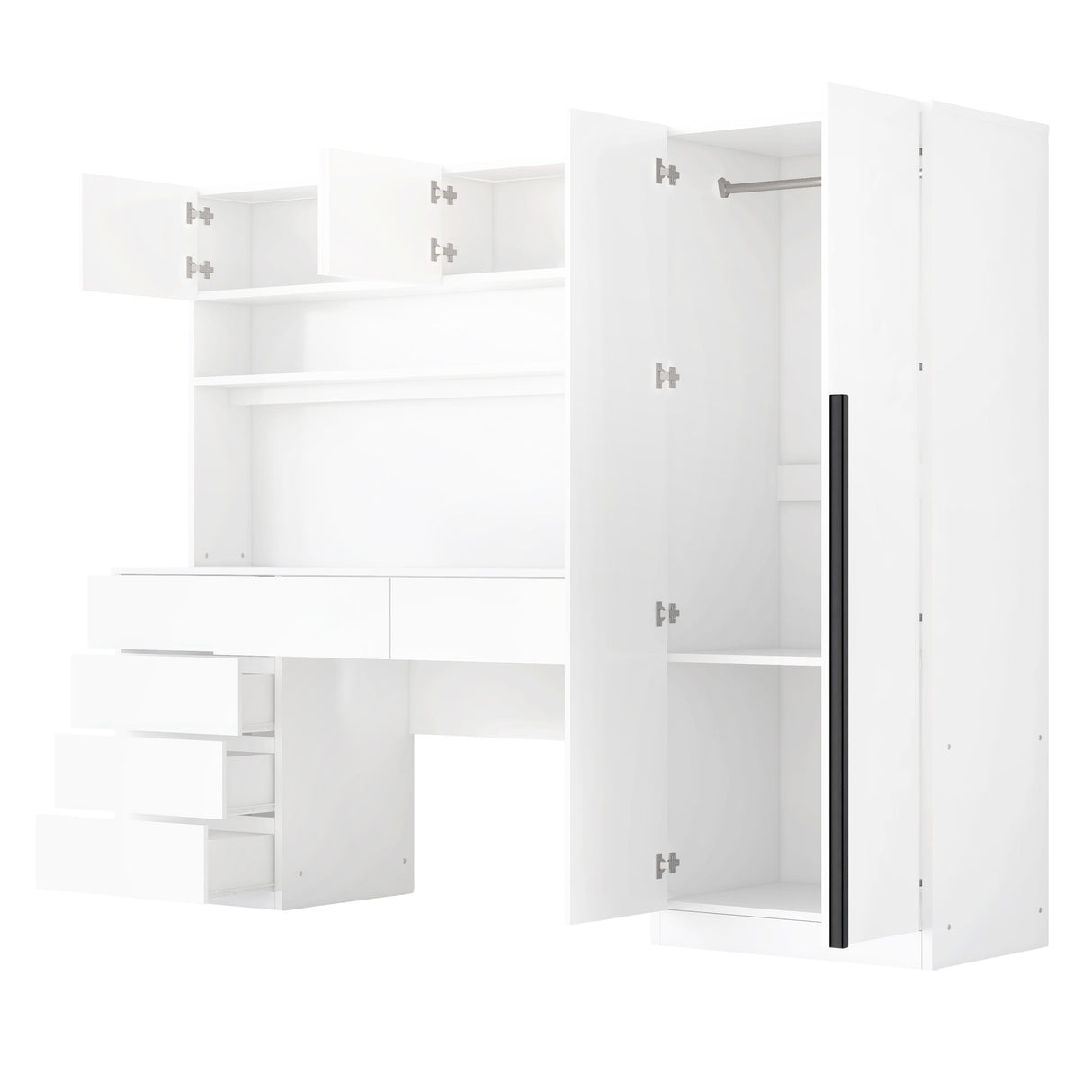 2 Door Storage Desk Wardrobe For Bedroom With Shelves And Drawers