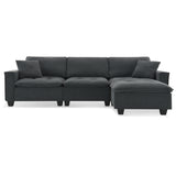 Modern Convertible Sectional L Shaped Reversible Couch Set With Free Pillows 4 Seat Suede Sleeper Sofa With Ottoman