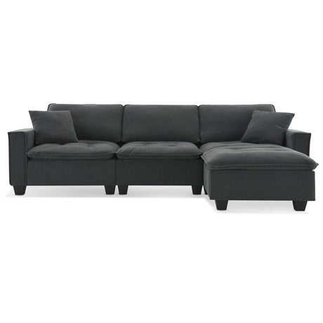 Modern Convertible Sectional L Shaped Reversible Couch Set With Free Pillows 4 Seat Suede Sleeper Sofa With Ottoman