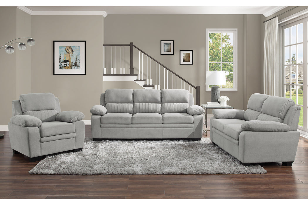 Modern Living Room 3pc Sofa Set Plush Comfortable Sofa Loveseat Chair Gray Textured Fabric Channel Tufting Solid Wood Frame Furniture