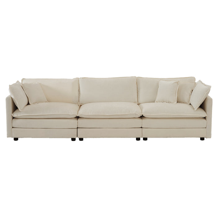 Sofa Set of 2 Chenille Couch, 2+3 Seater Sofa Set Deep Seat Sofa, Modern Sofa Set for Living Room, Beige Chenille