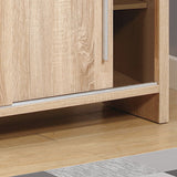 Sideboard Buffet Entry Cabinet Sliding Doors Metal Bar Handles Four Shelves