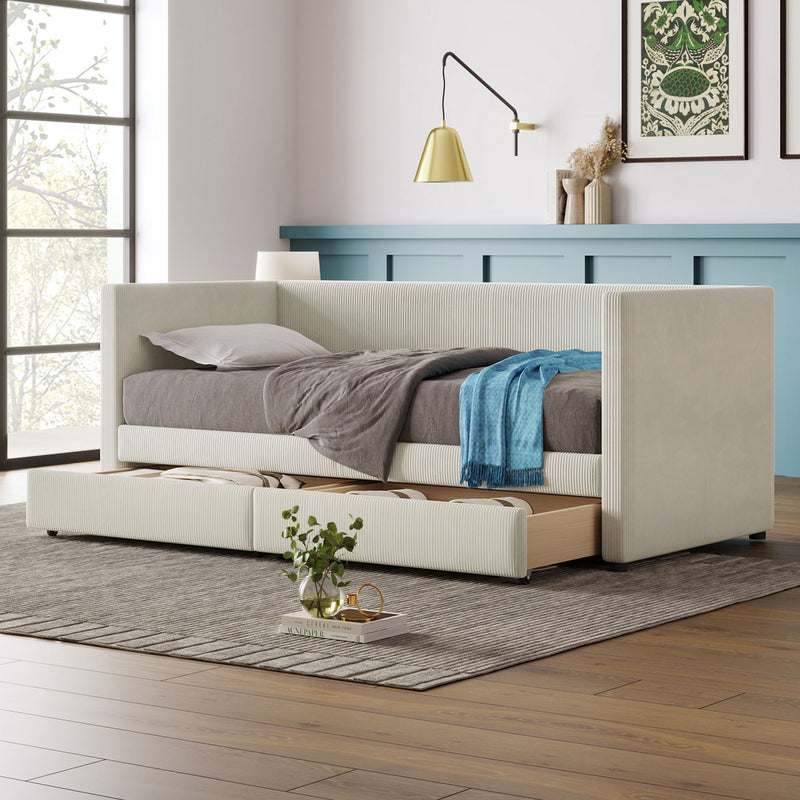 Daybed With Two Drawers And Wood Slat