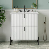 Fluted Bathroom Vanity With Ceramic Sink, Freestanding Design