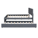 Upholstered Platform Bed With Brick Pattern Headboard And Twin Long Size Trundle