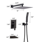 Modern Black Shower Faucet Set Rainfall System With 10" Shower Head And Handheld Combo Stainless Steel - Matte Black
