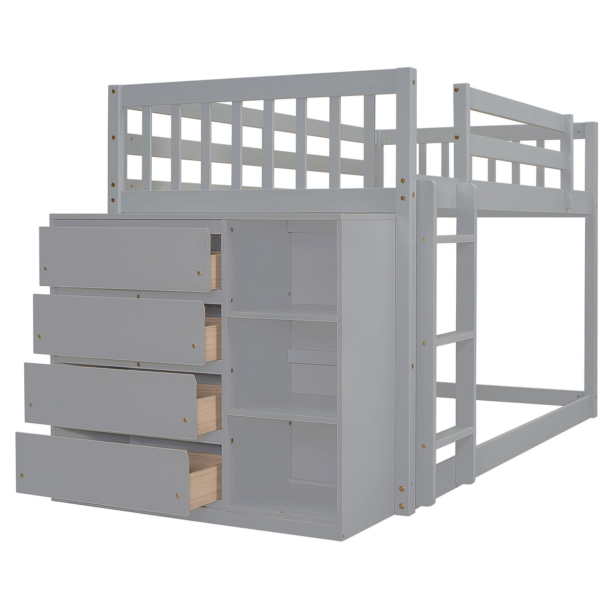 Twin Over Twin Classic Bunk Bed With 4 Drawers And 3 Shelves - Gray