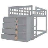 Twin Over Twin Classic Bunk Bed With 4 Drawers And 3 Shelves - Gray