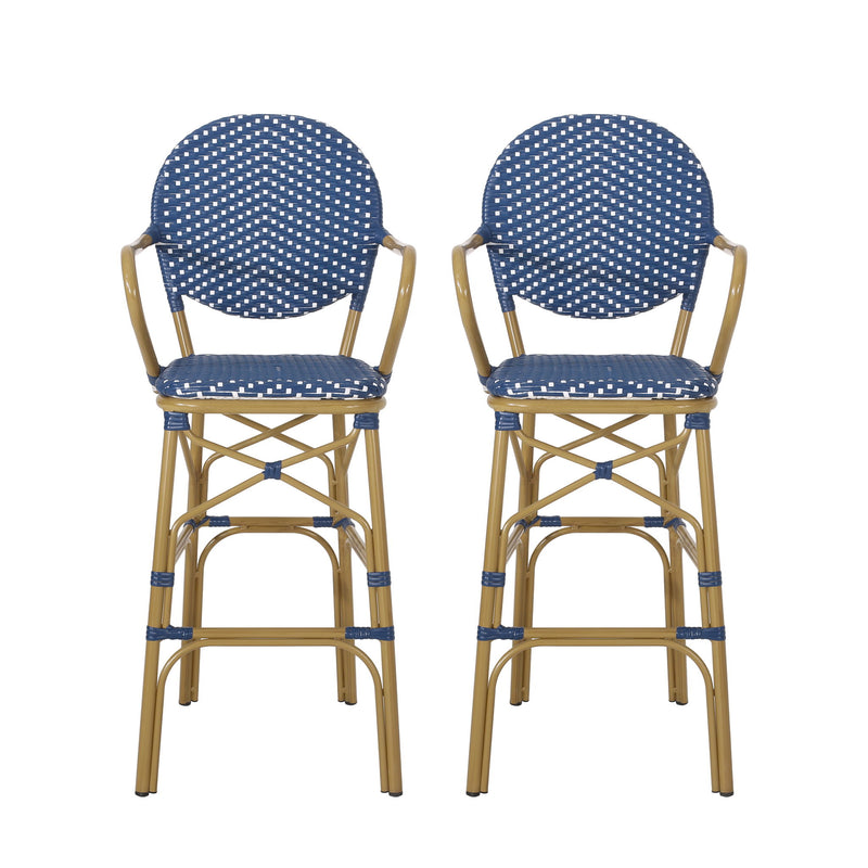 Outdoor Wicker And Aluminum French Barstools (Set of 2)