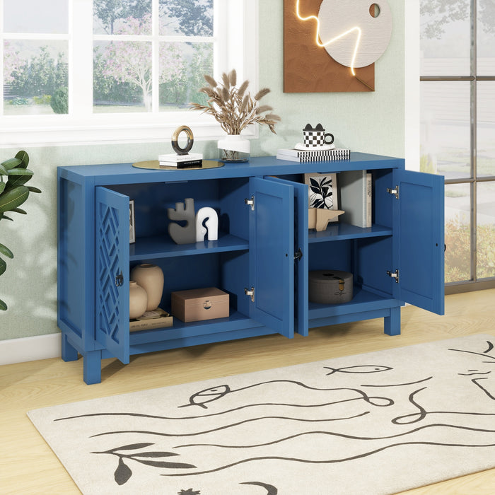 TREXM Large Storage Space Sideboard, 4 Door Buffet Cabinet with Pull Ring Handles for Living Room, Dining Room (Navy)