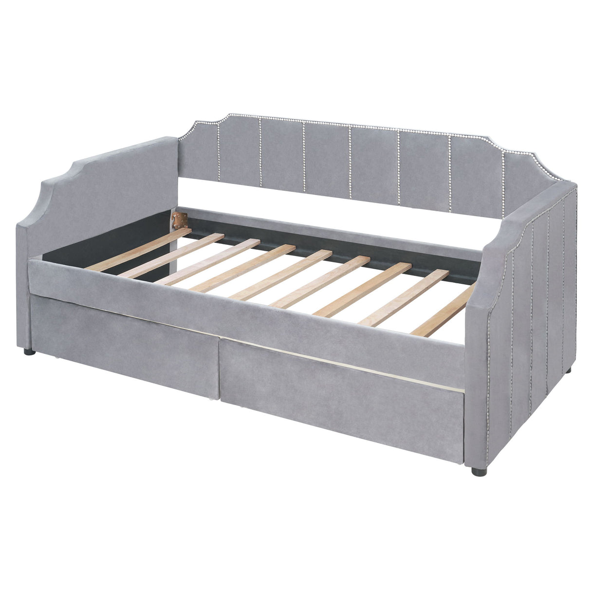 Upholstered Daybed With Drawers, Slat Support