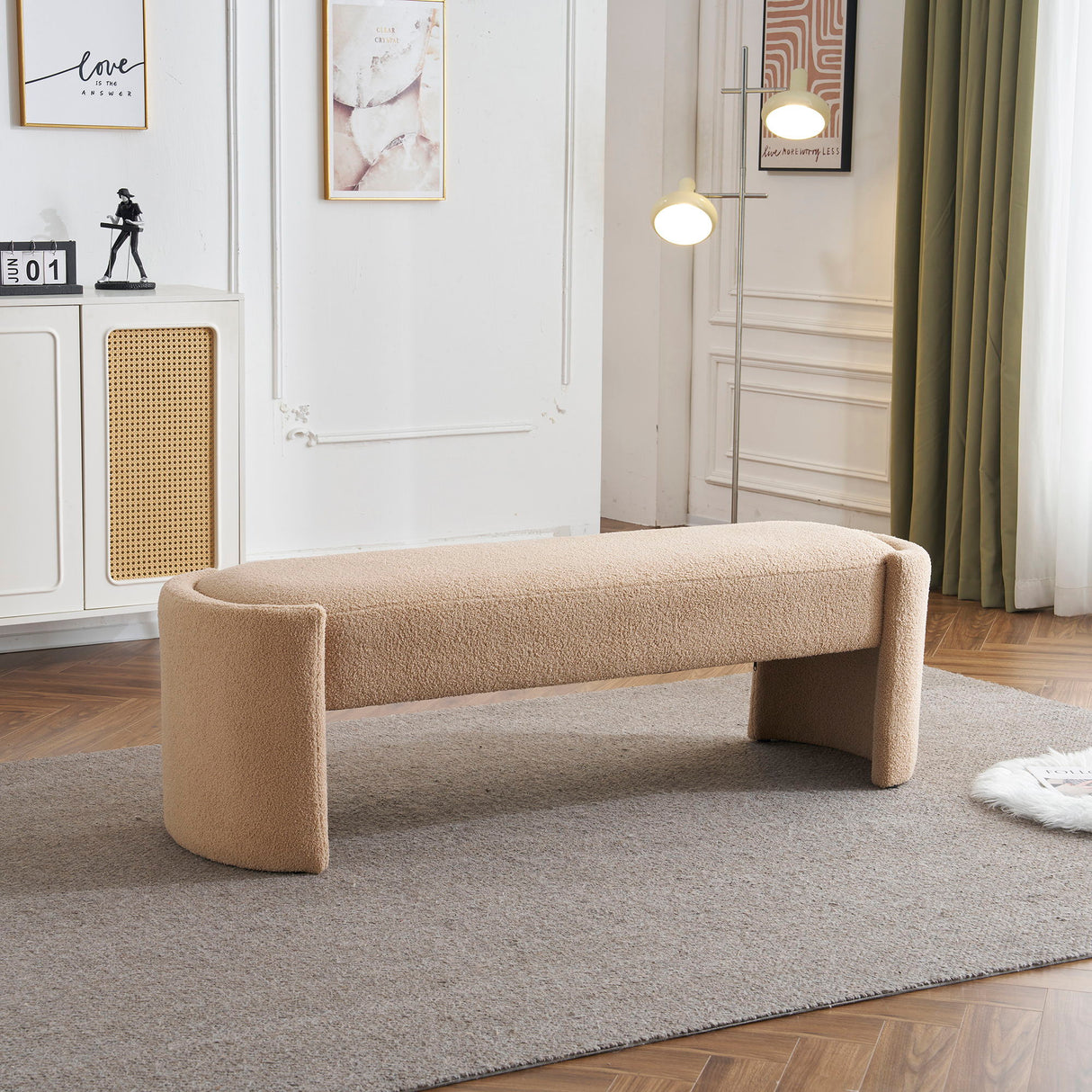 Simple Long Ottoman Bench - Light Camel