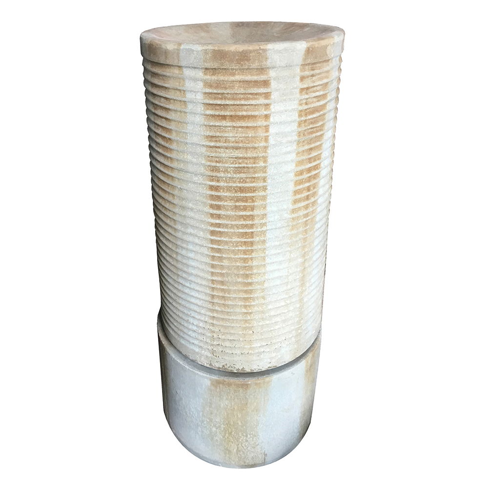Large Modern Cylinder Ribbed Tower Water Fountain, Contemporary Outdoor Bird Bath