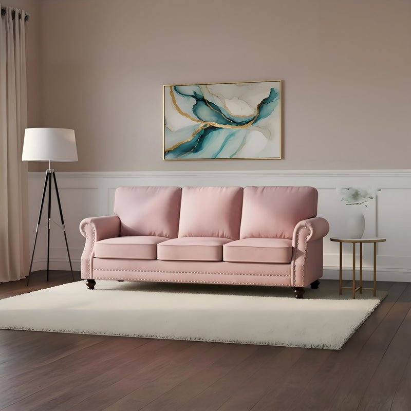 3 Seater Sofa With Nailhead Trim And Turned Legs For Living Room