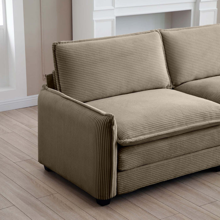 Luxurious and Sophisticated Sofa Set with Soft Cushions and Pillows, Sofa Set for Living Rooms and Clubs as well as Home Theaters, Consisting of Two Single Sofas and a 2-Seaters  Sofas in Tan Corduroy