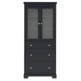 Freestanding Tall Bathroom Cabinet With Adjustable Shelves, Drawers, Soft Close Glass Doors