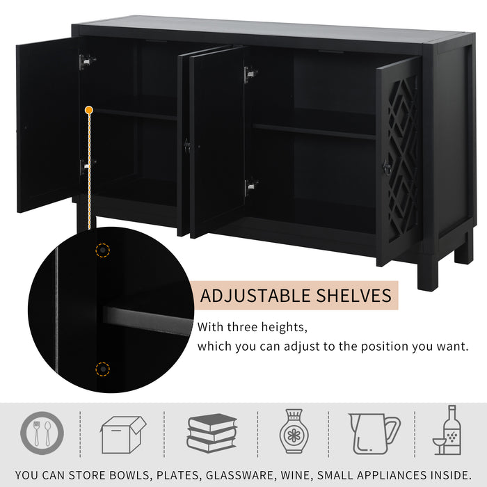 TREXM Large Storage Space Sideboard, 4 Door Buffet Cabinet with Pull Ring Handles for Living Room, Dining Room (Black)