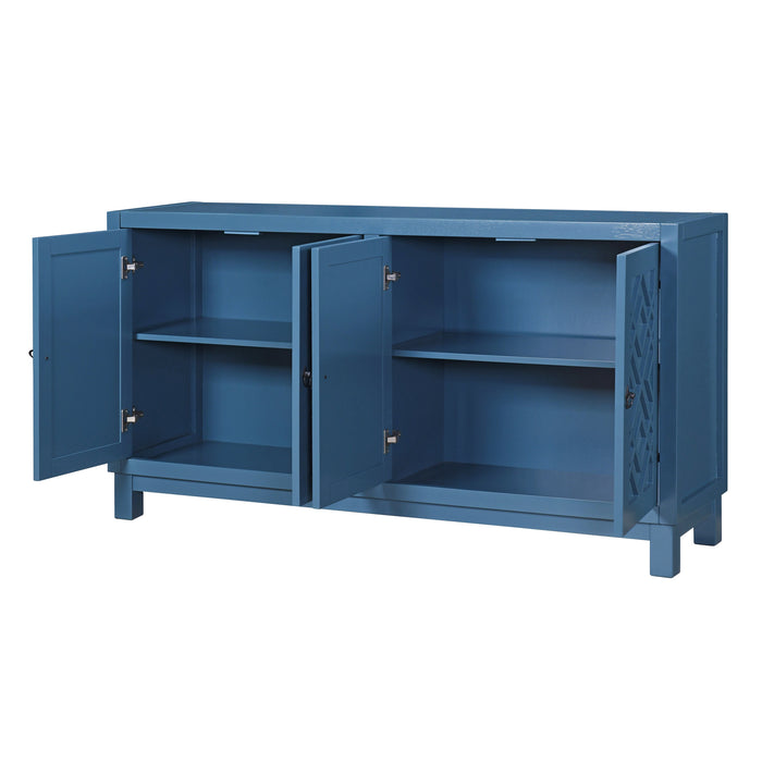 TREXM Large Storage Space Sideboard, 4 Door Buffet Cabinet with Pull Ring Handles for Living Room, Dining Room (Navy)