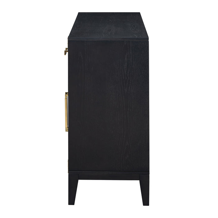 TREXM 6-drawer and 2-Cabinet Retro Sideboard with Extra Large Storage Space, with Gold Handles and Solid Wood Legs, for Kitchen and Living Room (Black)