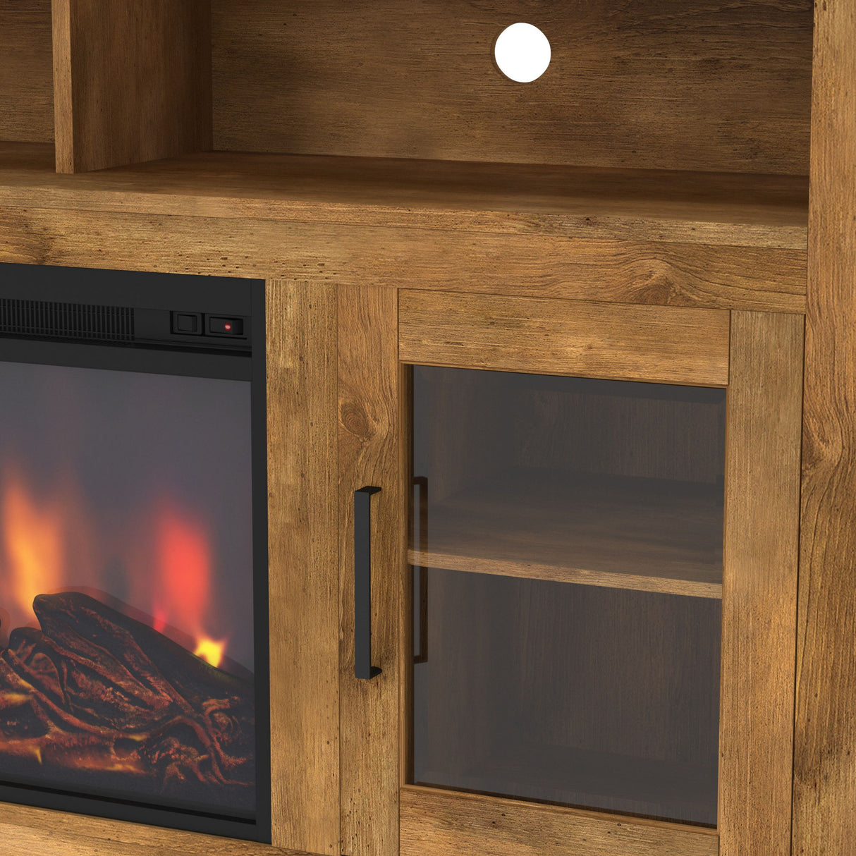 Classic Glass Door Fireplace Tall TV Stand For TVs Up To 65"