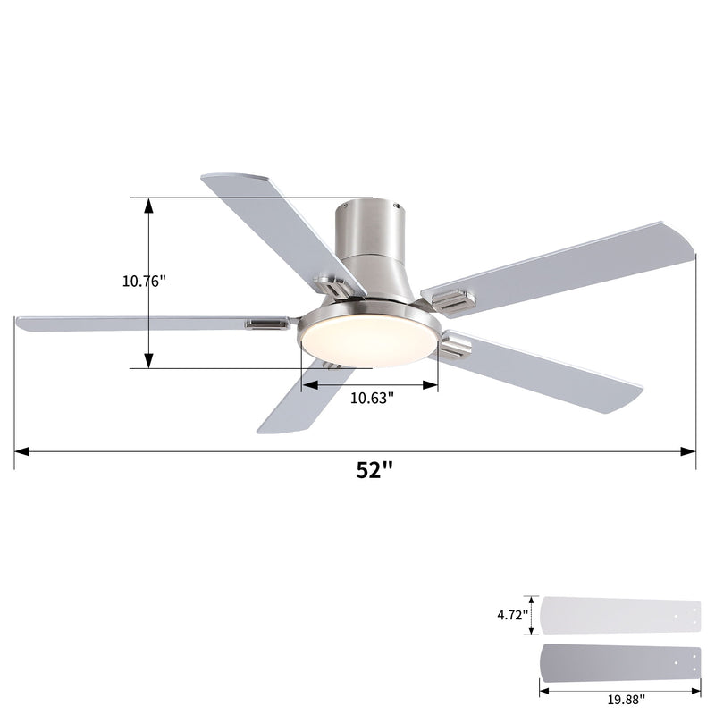 Flush Mount Ceiling Fans With LED Light And Remote Control, 5 Blades