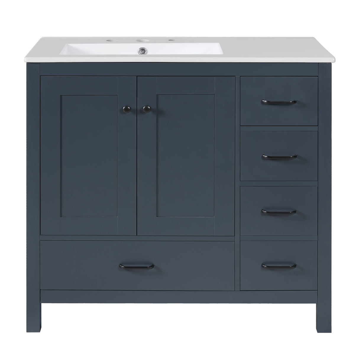 Bathroom Vanity With Ceramic Sink Combo, Abundant Storage Cabinet 2 Soft Close Doors And 5 Drawers