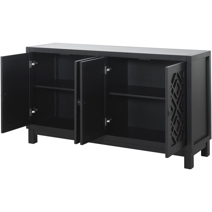 TREXM Large Storage Space Sideboard, 4 Door Buffet Cabinet with Pull Ring Handles for Living Room, Dining Room (Black)