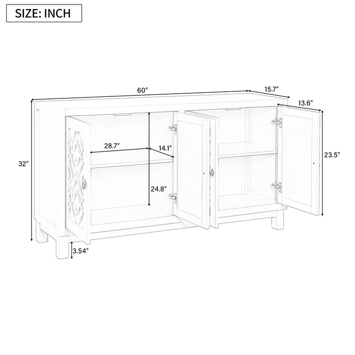 TREXM Large Storage Space Sideboard, 4 Door Buffet Cabinet with Pull Ring Handles for Living Room, Dining Room (Navy)