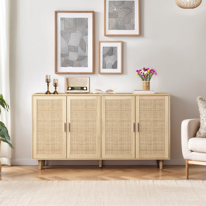 62.20"Elegant and Functional 4-Door Rattan Decorative Storage Cabinet,for Bedroom,Living Room,Office,Easy Assembly(Same SKU:W757133282)