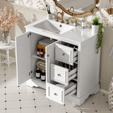 Bathroom Vanity With Sink, Soft-Close Doors, Adjustable U-Shelf, 3 Drawers