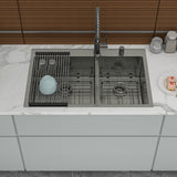 Double Bowl Kitchen Sink 16 Gauge 33" X 22" With 2 10" Deep Basins - Gunmetal Black