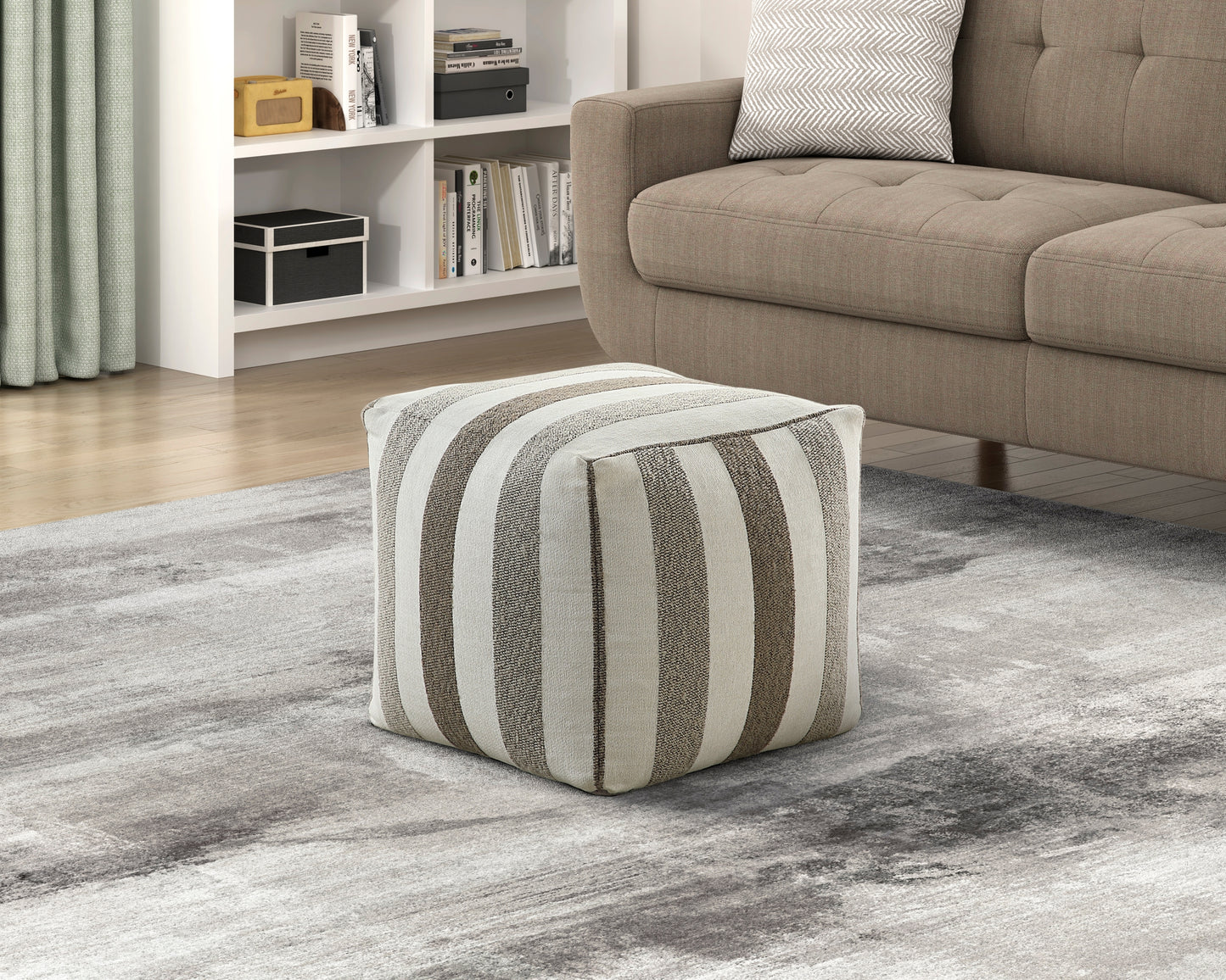 Modern Square Pouf Multi-Color Jacquard Fabric Upholstered Ottoman, Non-Slip Floor Pouf, Bean Bag Chair, 1pc Sitting Pouf