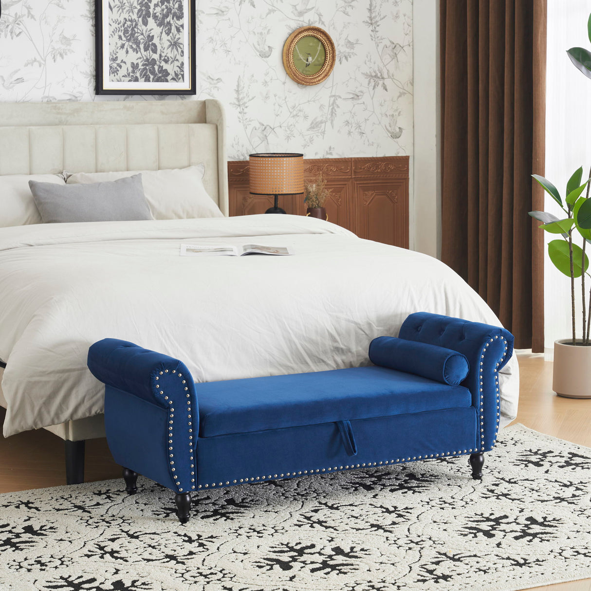 Luxurious Velvet Multifunctional Storage Ottoman Bench With Pillow