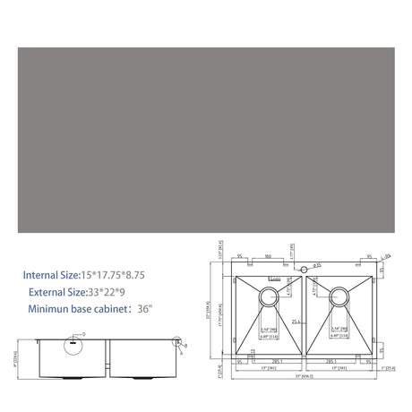 Double Bowl Drop In Kitchen Sink, 16 Gauge Stainless Steel With 2 9" Deep Basins - Gunmetal Black