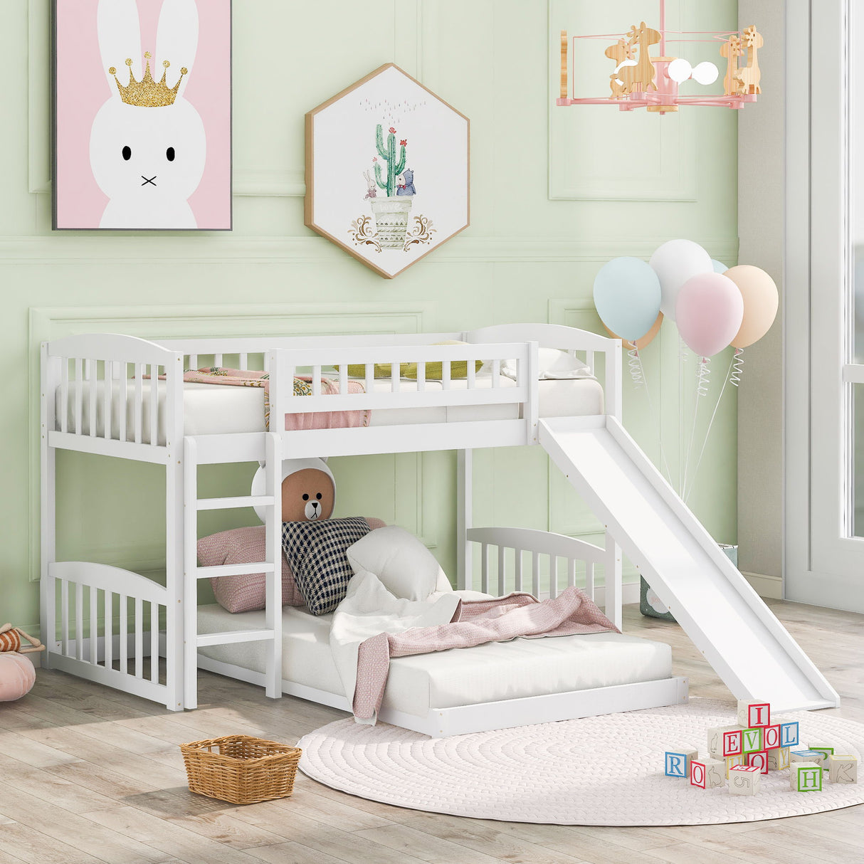 Functional Bunk Bed With Convertible Ladder And Slide