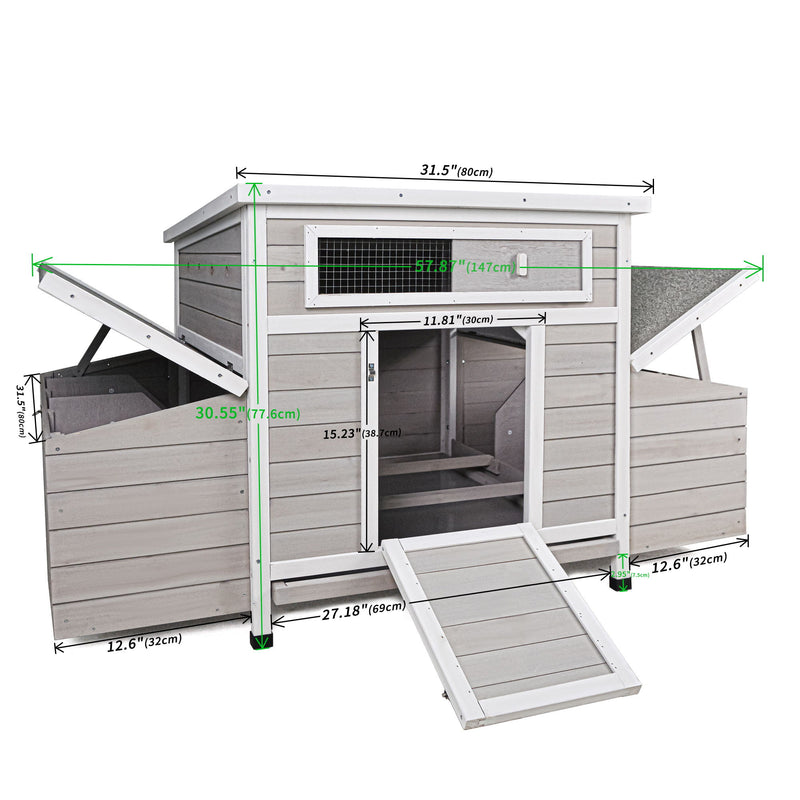 Large Chicken Coop Outdoor Hen House With 2 Sides Nesting Boxes - Gray / White Matte