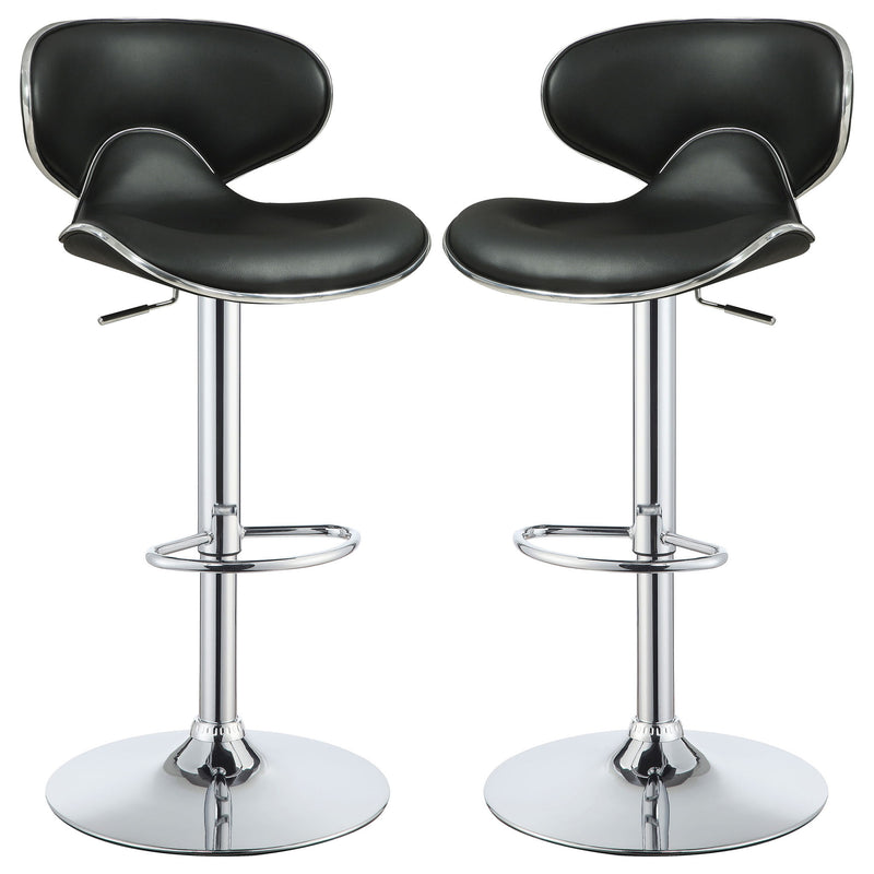 Bar Stool With Curved Design, Height Adjustable & Swivel Base (Set of 2) - Black