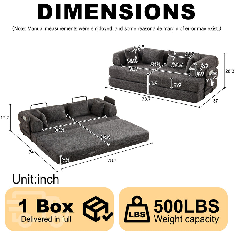 Convertible Sleeper Sofa Bed With Cylindrical Pillow