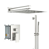 Wall Mounted Shower System With Adjustable Slide Bar And Rough In Valve, 12" Square Design - Brushed Nickel