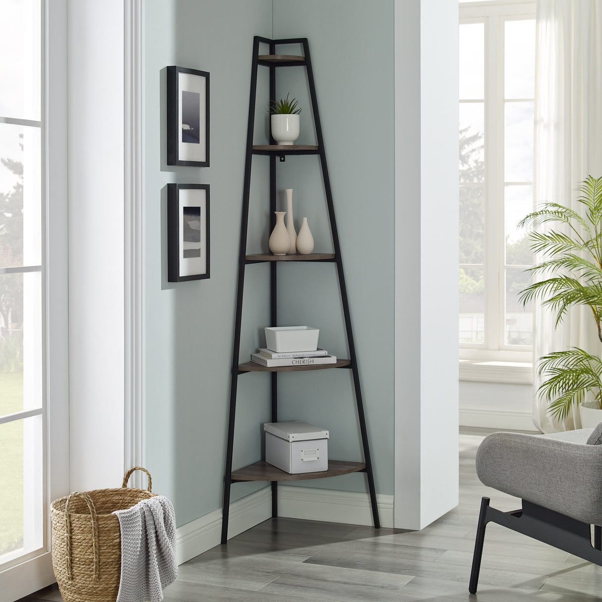 Modern Industrial Corner Bookshelf